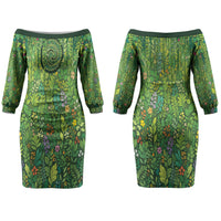 Polynesia Mother Nature Couples Matching Off The Shoulder Long Sleeve Dress and Long Sleeve Button Shirt Glowing Heart Spiral Tropical Vine Floral