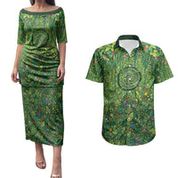 Polynesia Mother Nature Couples Matching Puletasi and Hawaiian Shirt Glowing Heart Spiral Tropical Vine Floral