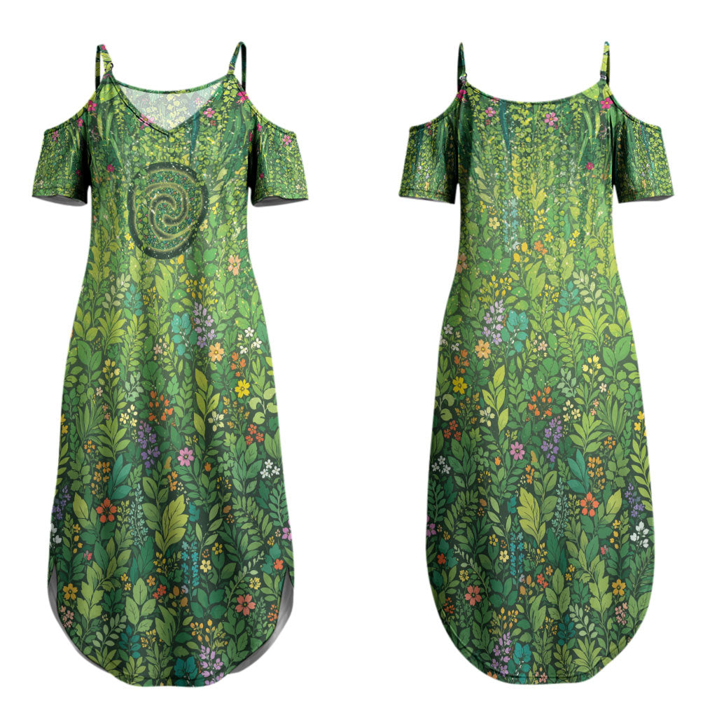 Polynesia Mother Nature Couples Matching Summer Maxi Dress and Hawaiian Shirt Glowing Heart Spiral Tropical Vine Floral