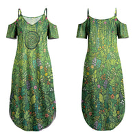 Polynesia Mother Nature Couples Matching Summer Maxi Dress and Long Sleeve Button Shirt Glowing Heart Spiral Tropical Vine Floral