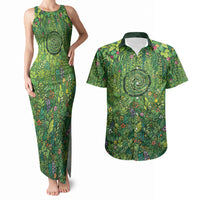 Polynesia Mother Nature Couples Matching Tank Maxi Dress and Hawaiian Shirt Glowing Heart Spiral Tropical Vine Floral
