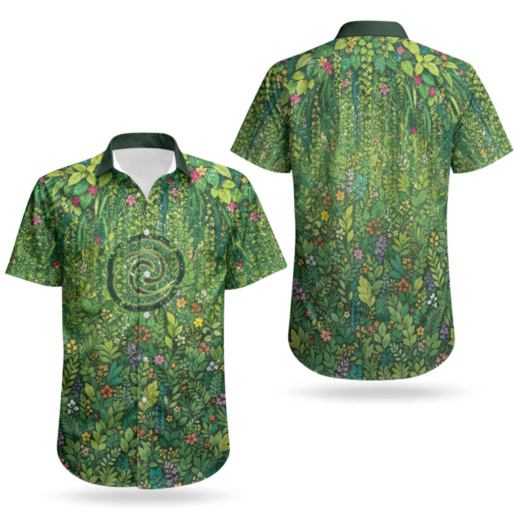 Polynesia Mother Nature Couples Matching Tank Maxi Dress and Hawaiian Shirt Glowing Heart Spiral Tropical Vine Floral