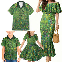 Polynesia Mother Nature Family Matching Mermaid Dress and Hawaiian Shirt Glowing Heart Spiral Tropical Vine Floral