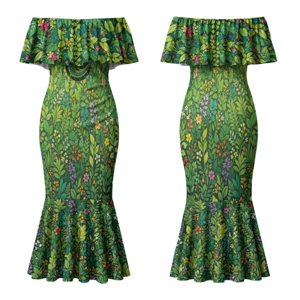 Polynesia Mother Nature Family Matching Mermaid Dress and Hawaiian Shirt Glowing Heart Spiral Tropical Vine Floral
