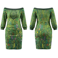 Polynesia Mother Nature Family Matching Off The Shoulder Long Sleeve Dress and Hawaiian Shirt Glowing Heart Spiral Tropical Vine Floral