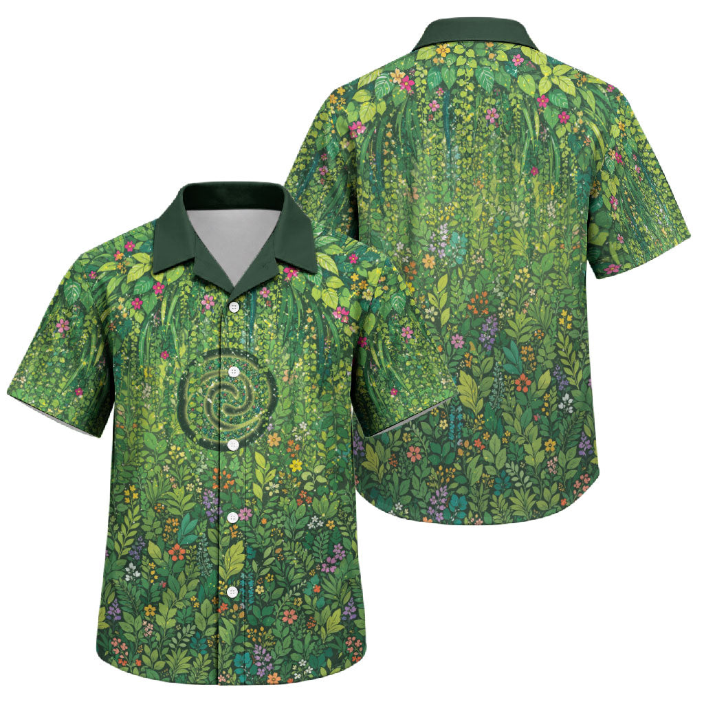Polynesia Mother Nature Family Matching Puletasi and Hawaiian Shirt Glowing Heart Spiral Tropical Vine Floral