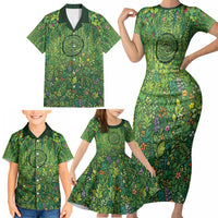 Polynesia Mother Nature Family Matching Short Sleeve Bodycon Dress and Hawaiian Shirt Glowing Heart Spiral Tropical Vine Floral