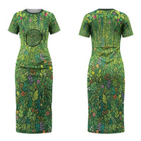 Polynesia Mother Nature Family Matching Short Sleeve Bodycon Dress and Hawaiian Shirt Glowing Heart Spiral Tropical Vine Floral