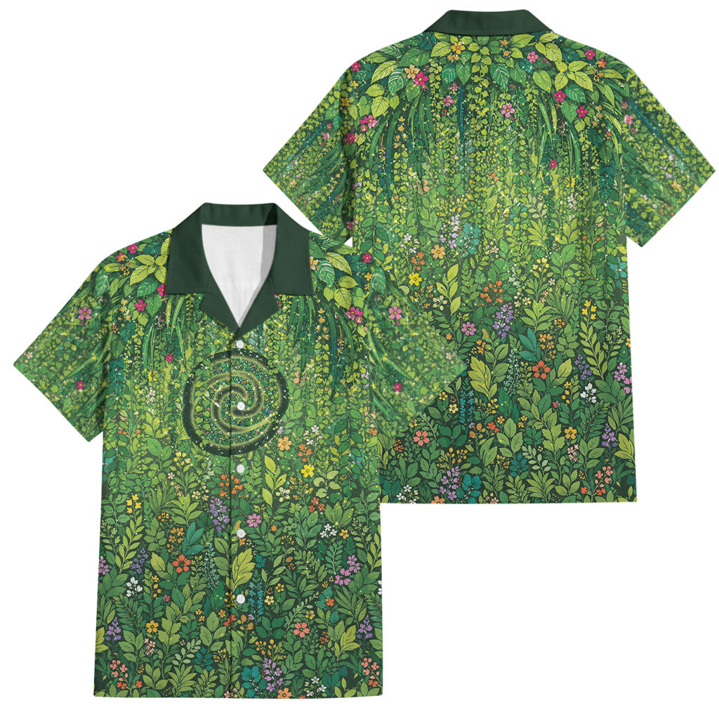 Polynesia Mother Nature Family Matching Short Sleeve Bodycon Dress and Hawaiian Shirt Glowing Heart Spiral Tropical Vine Floral