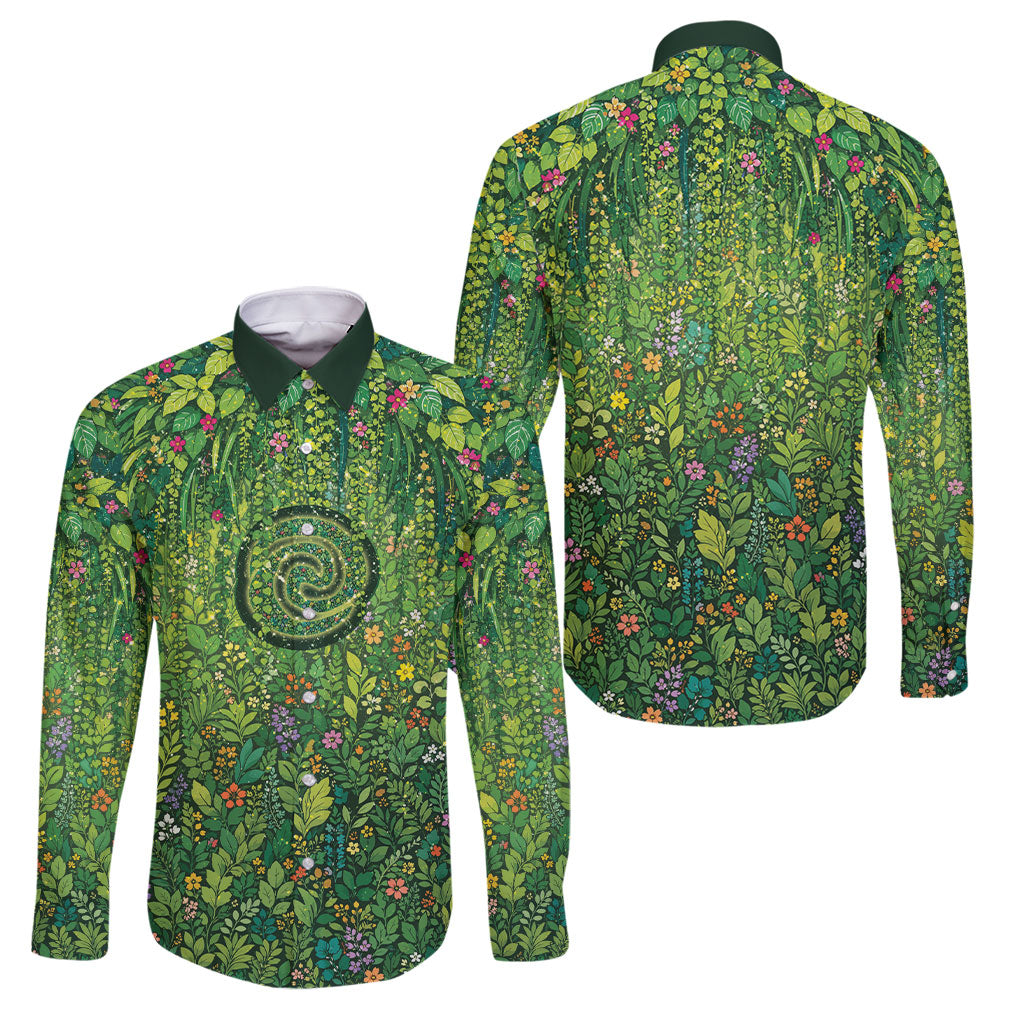 Polynesia Mother Nature Family Matching Short Sleeve Bodycon Dress and Hawaiian Shirt Glowing Heart Spiral Tropical Vine Floral
