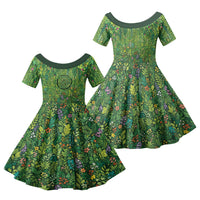 Polynesia Mother Nature Family Matching Short Sleeve Bodycon Dress and Hawaiian Shirt Glowing Heart Spiral Tropical Vine Floral