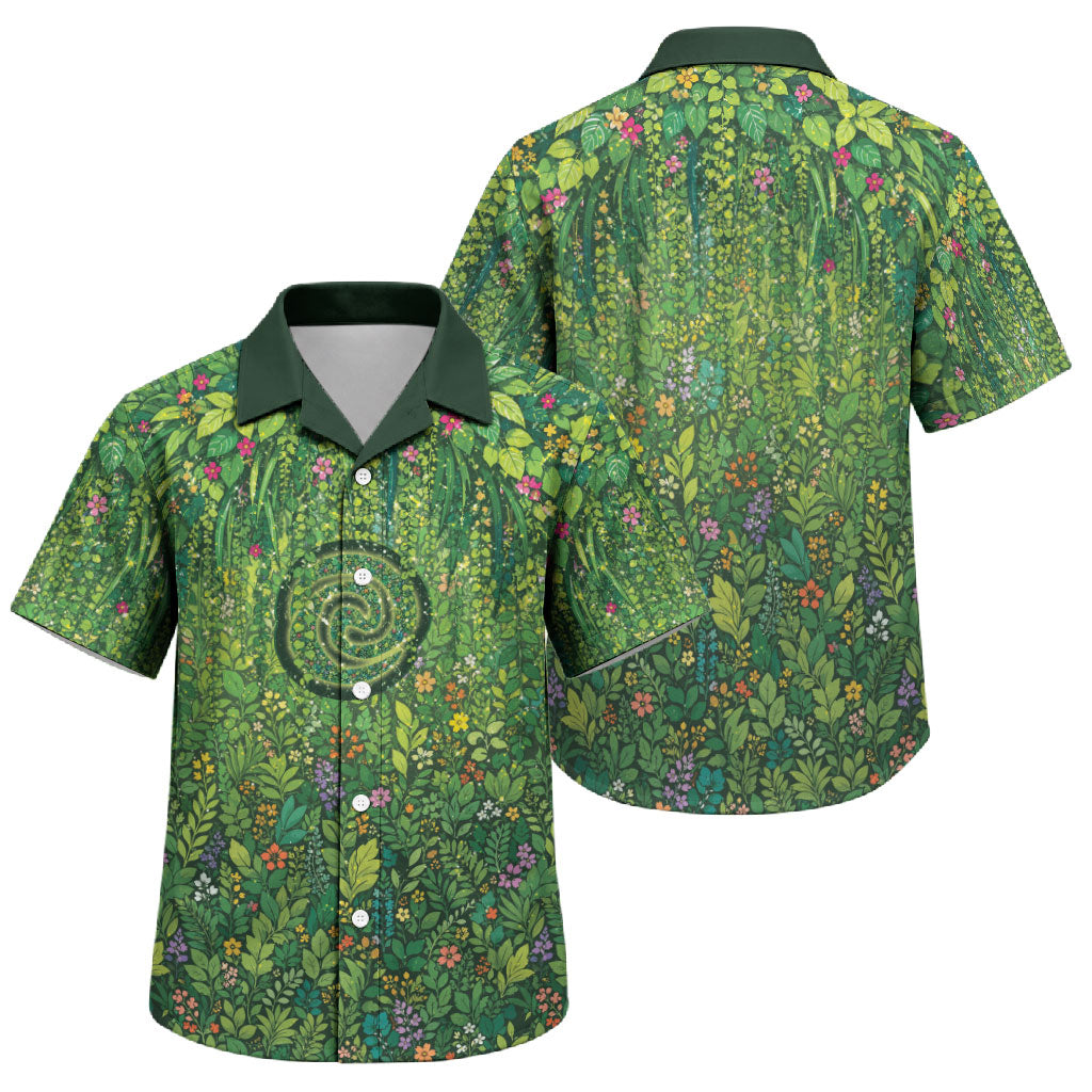 Polynesia Mother Nature Family Matching Short Sleeve Bodycon Dress and Hawaiian Shirt Glowing Heart Spiral Tropical Vine Floral