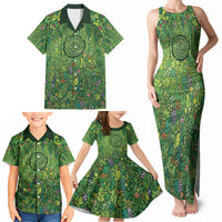 Polynesia Mother Nature Family Matching Tank Maxi Dress and Hawaiian Shirt Glowing Heart Spiral Tropical Vine Floral