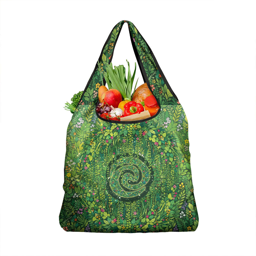 Polynesia Mother Nature Grocery Bag Glowing Heart Spiral Tropical Vine Floral