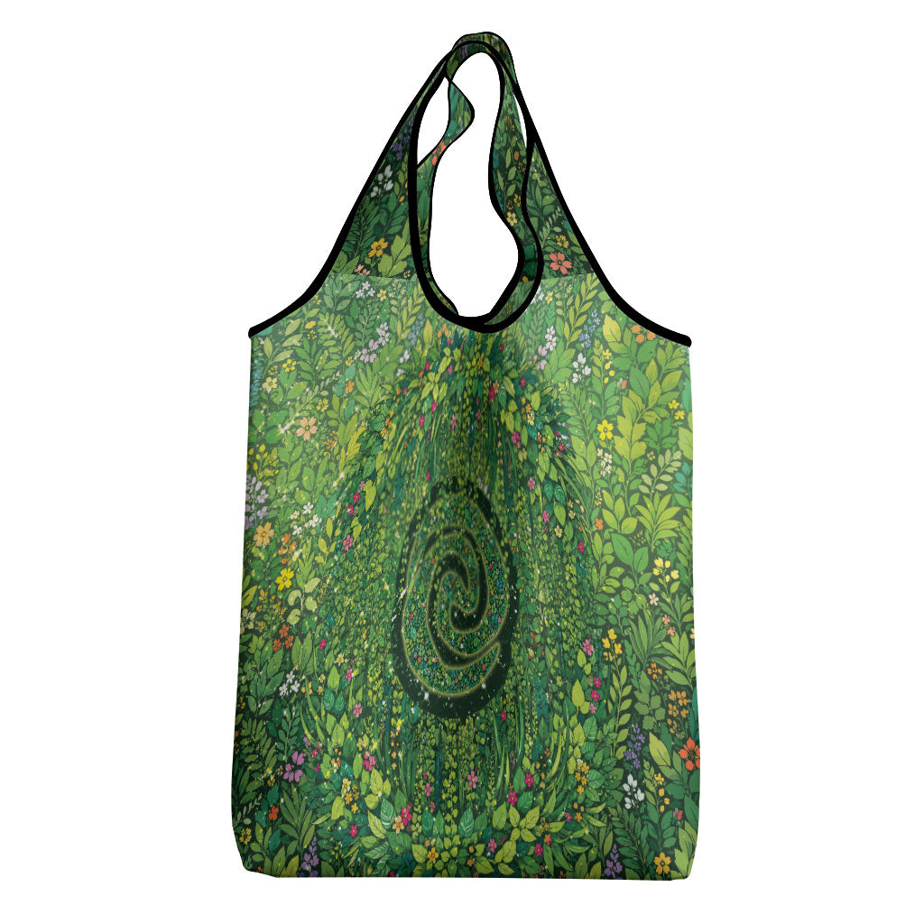 Polynesia Mother Nature Grocery Bag Glowing Heart Spiral Tropical Vine Floral