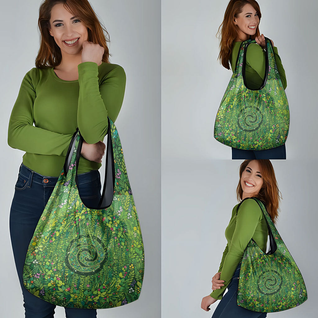 Polynesia Mother Nature Grocery Bag Glowing Heart Spiral Tropical Vine Floral