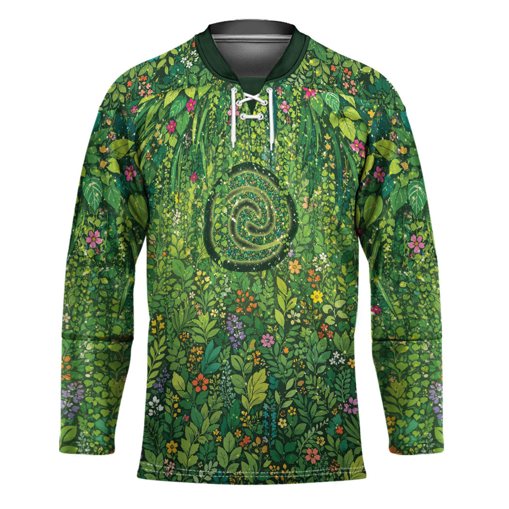 Polynesia Mother Nature Hockey Jersey Glowing Heart Spiral Tropical Vine Floral