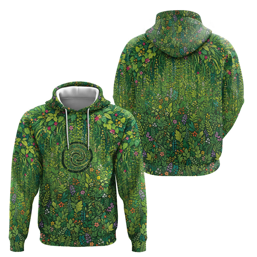 Polynesia Mother Nature Hoodie Glowing Heart Spiral Tropical Vine Floral