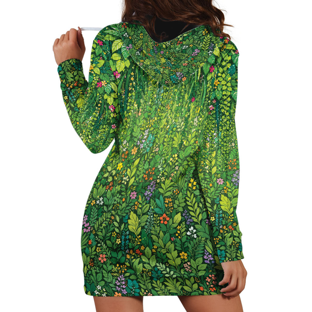 Polynesia Mother Nature Hoodie Dress Glowing Heart Spiral Tropical Vine Floral