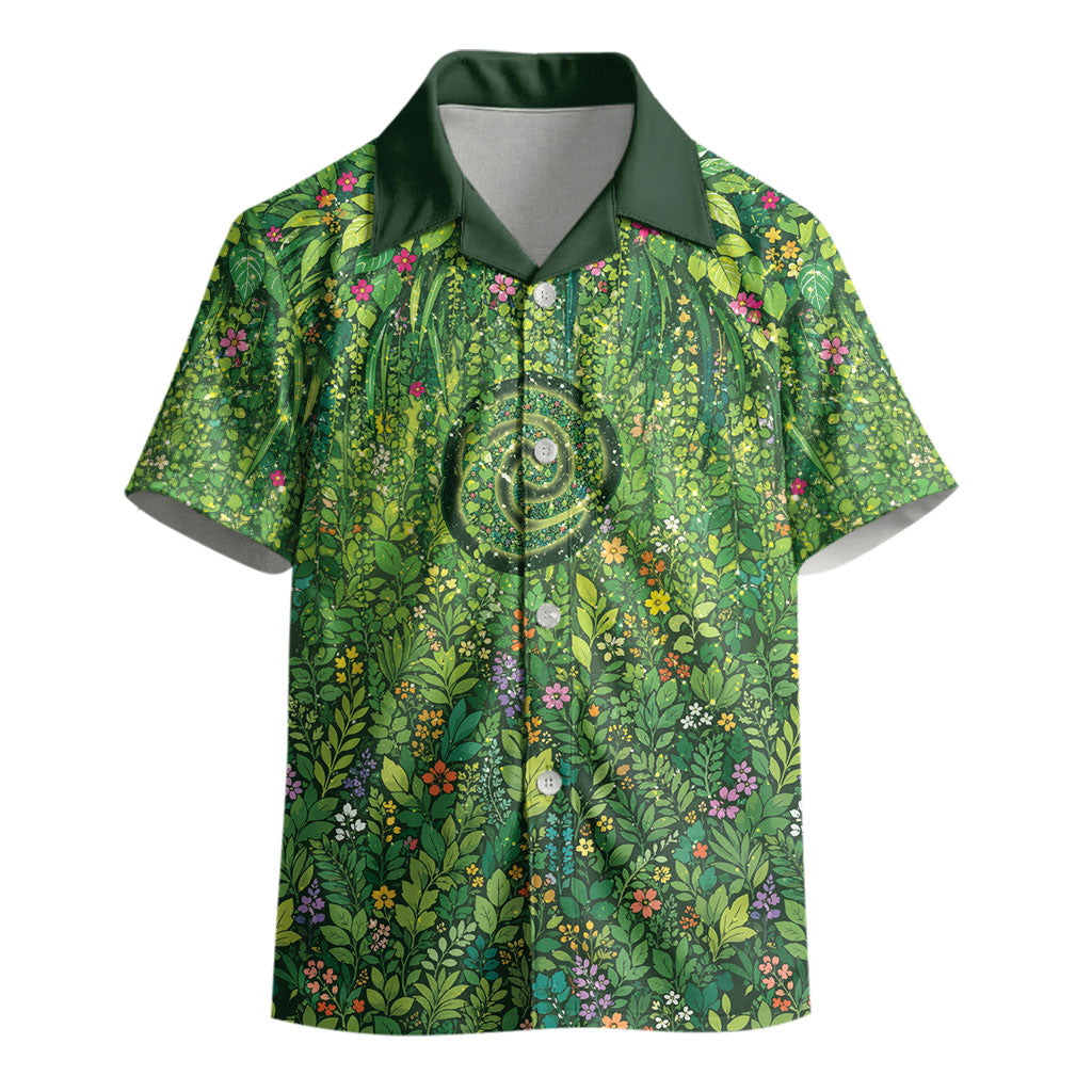 Polynesia Mother Nature Kid Hawaiian Shirt Glowing Heart Spiral Tropical Vine Floral