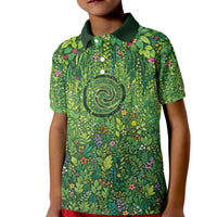 Polynesia Mother Nature Kid Polo Shirt Glowing Heart Spiral Tropical Vine Floral