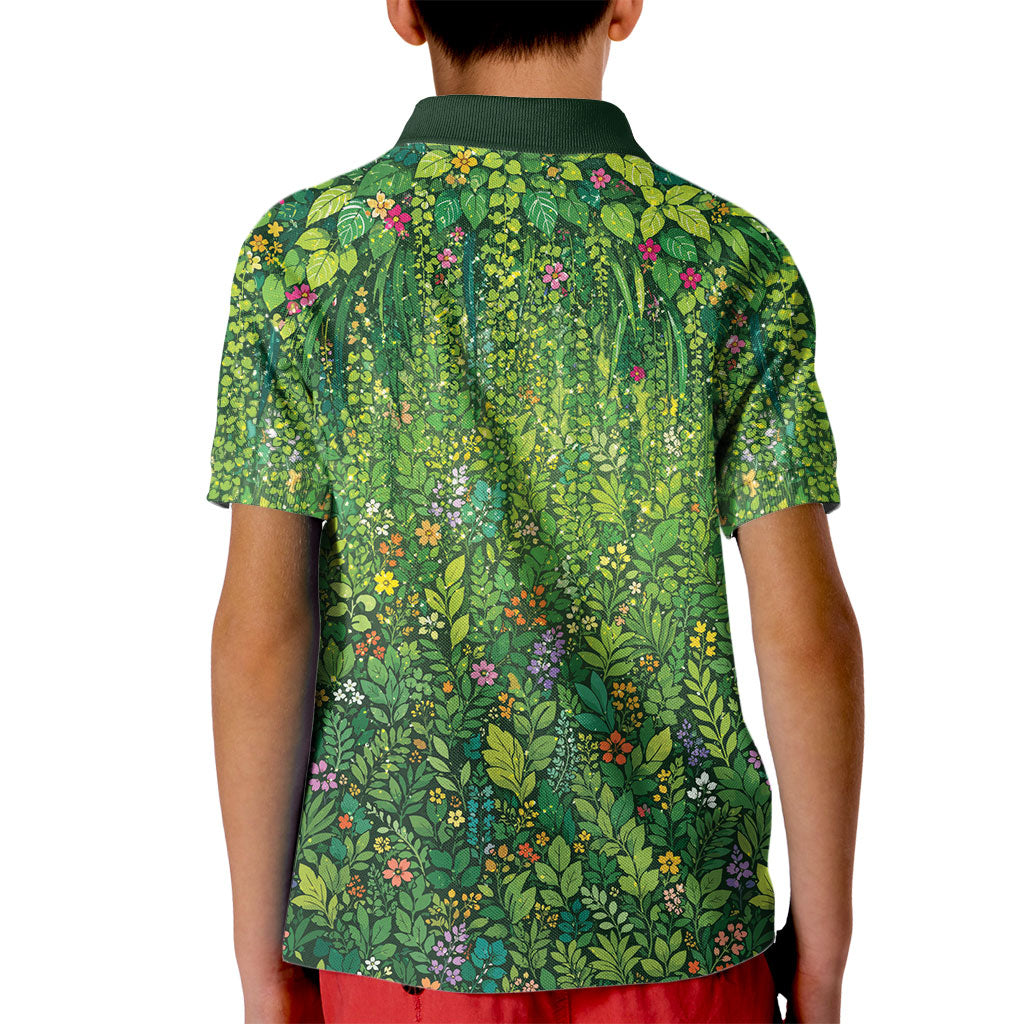 Polynesia Mother Nature Kid Polo Shirt Glowing Heart Spiral Tropical Vine Floral