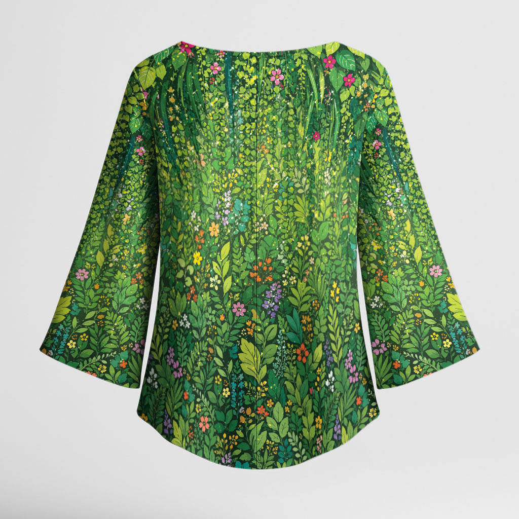 Polynesia Mother Nature Kimono Sleeve Blouse Glowing Heart Spiral Tropical Vine Floral