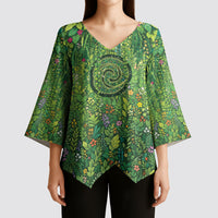 Polynesia Mother Nature Kimono Sleeve Blouse Glowing Heart Spiral Tropical Vine Floral