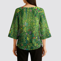 Polynesia Mother Nature Kimono Sleeve Blouse Glowing Heart Spiral Tropical Vine Floral