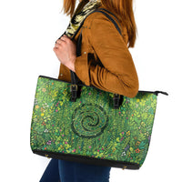 Polynesia Mother Nature Leather Tote Bag Glowing Heart Spiral Tropical Vine Floral