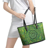 Polynesia Mother Nature Leather Tote Bag Glowing Heart Spiral Tropical Vine Floral
