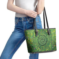 Polynesia Mother Nature Leather Tote Bag Glowing Heart Spiral Tropical Vine Floral