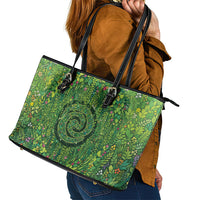 Polynesia Mother Nature Leather Tote Bag Glowing Heart Spiral Tropical Vine Floral