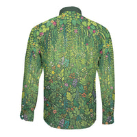Polynesia Mother Nature Long Sleeve Button Shirt Glowing Heart Spiral Tropical Vine Floral