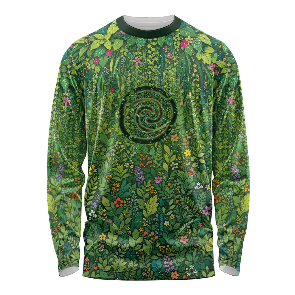 Polynesia Mother Nature Long Sleeve Shirt Glowing Heart Spiral Tropical Vine Floral