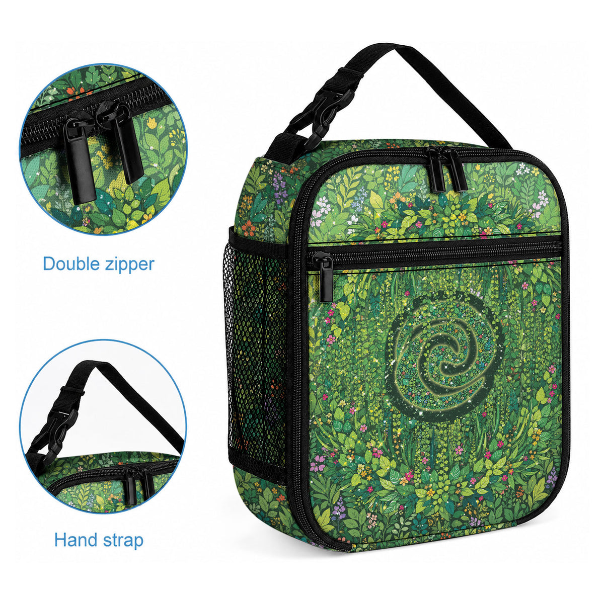 Polynesia Mother Nature Lunch Bag Glowing Heart Spiral Tropical Vine Floral