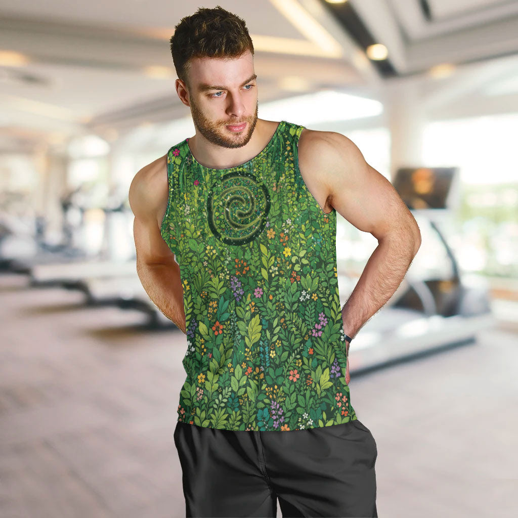 Polynesia Mother Nature Men Tank Top Glowing Heart Spiral Tropical Vine Floral