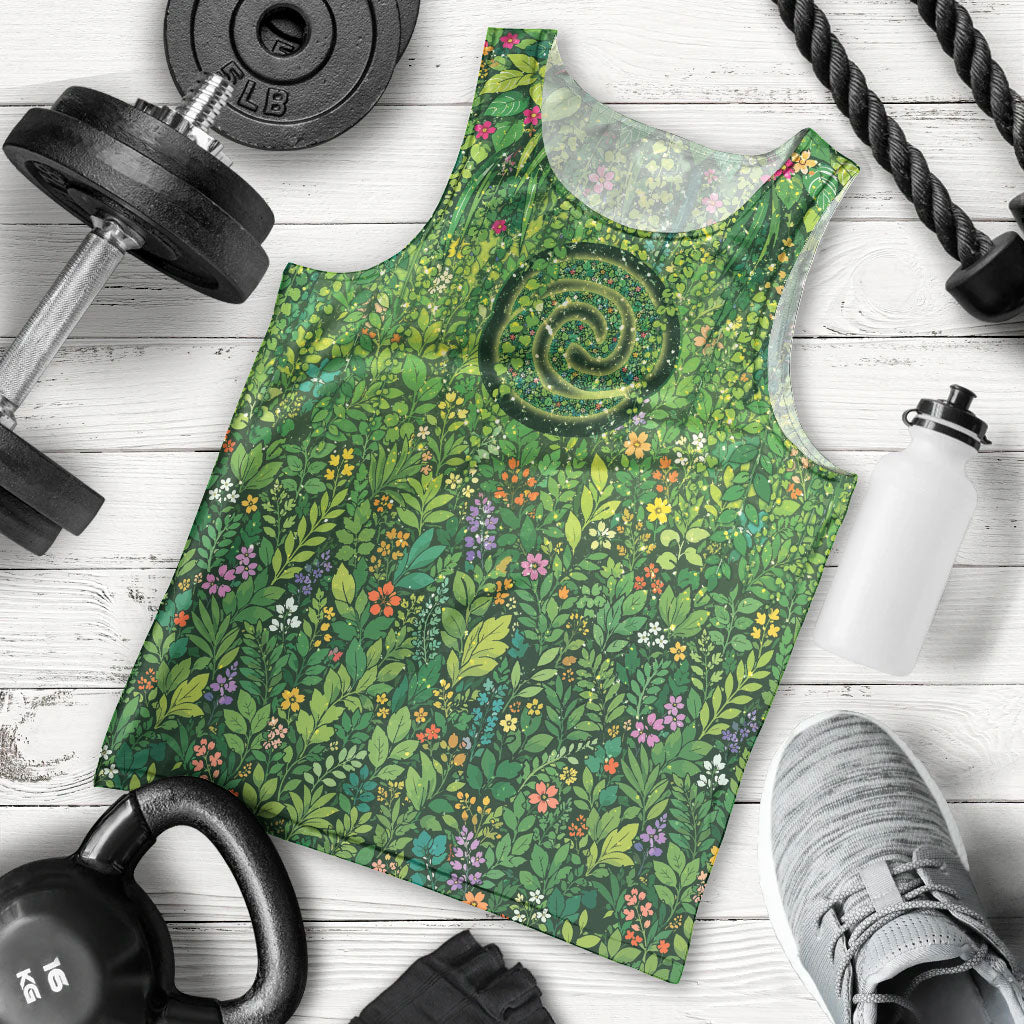 Polynesia Mother Nature Men Tank Top Glowing Heart Spiral Tropical Vine Floral