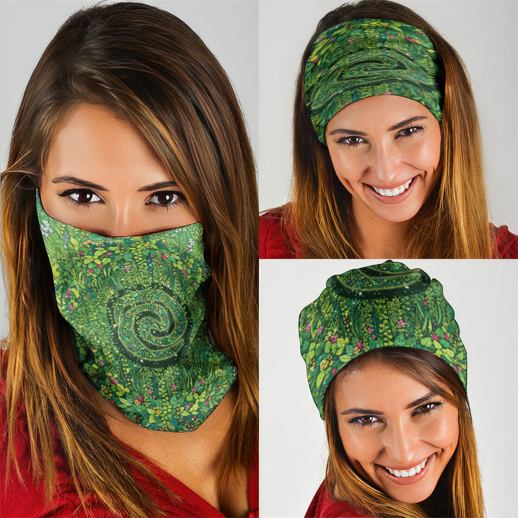 Polynesia Mother Nature Neck Gaiter Glowing Heart Spiral Tropical Vine Floral