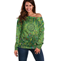 Polynesia Mother Nature Off Shoulder Sweater Glowing Heart Spiral Tropical Vine Floral