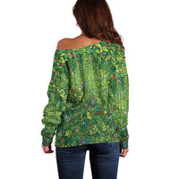 Polynesia Mother Nature Off Shoulder Sweater Glowing Heart Spiral Tropical Vine Floral
