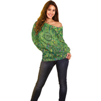 Polynesia Mother Nature Off Shoulder Sweater Glowing Heart Spiral Tropical Vine Floral