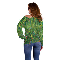 Polynesia Mother Nature Off Shoulder Sweater Glowing Heart Spiral Tropical Vine Floral