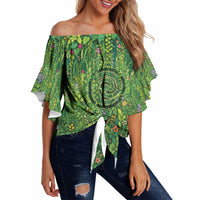 Polynesia Mother Nature Off Shoulder Wrap Waist Top Glowing Heart Spiral Tropical Vine Floral