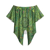 Polynesia Mother Nature Off Shoulder Wrap Waist Top Glowing Heart Spiral Tropical Vine Floral