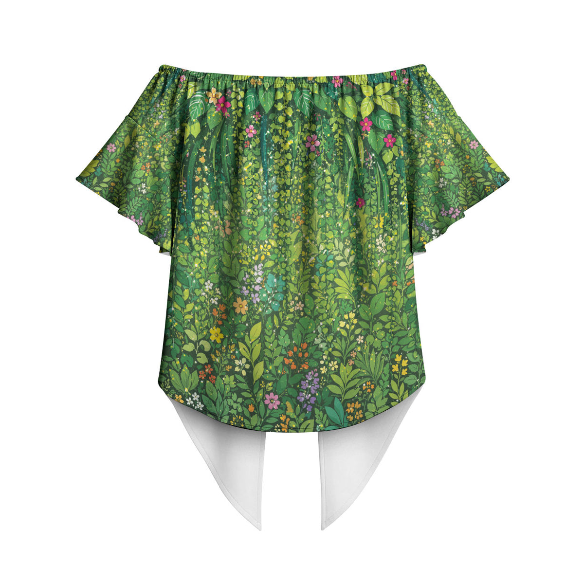 Polynesia Mother Nature Off Shoulder Wrap Waist Top Glowing Heart Spiral Tropical Vine Floral