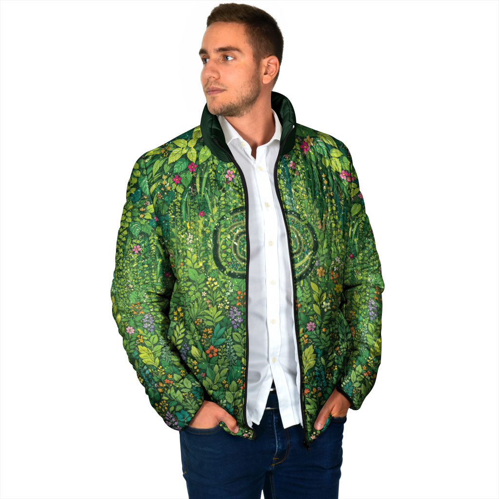 Polynesia Mother Nature Padded Jacket Glowing Heart Spiral Tropical Vine Floral