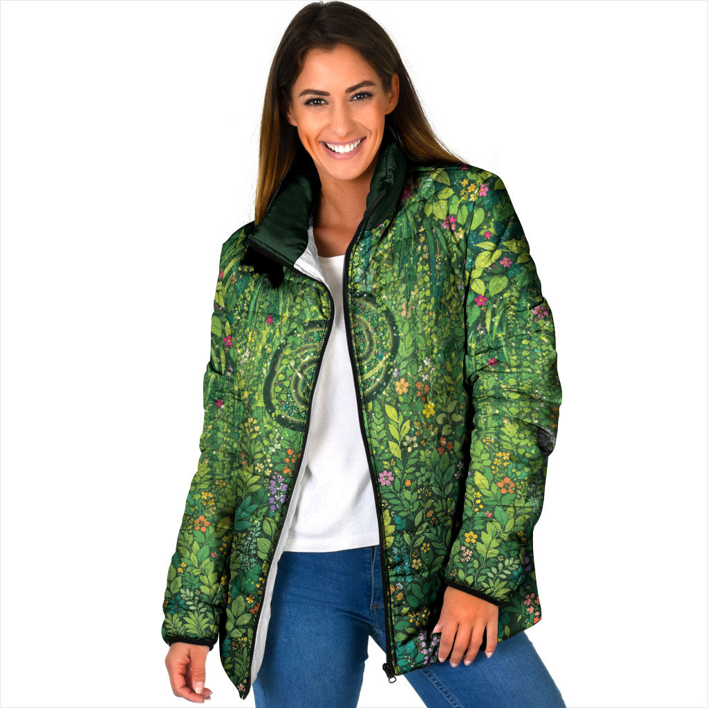 Polynesia Mother Nature Padded Jacket Glowing Heart Spiral Tropical Vine Floral