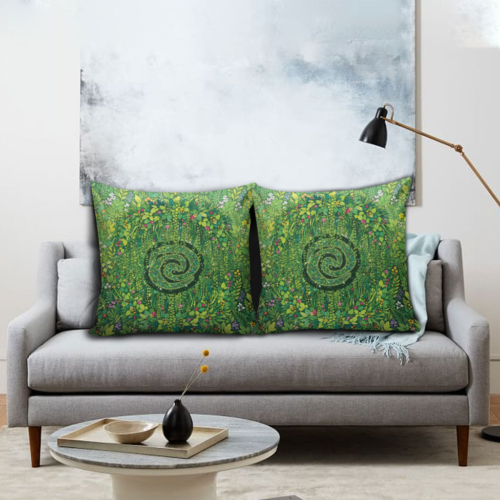 Polynesia Mother Nature Pillow Cover Glowing Heart Spiral Tropical Vine Floral