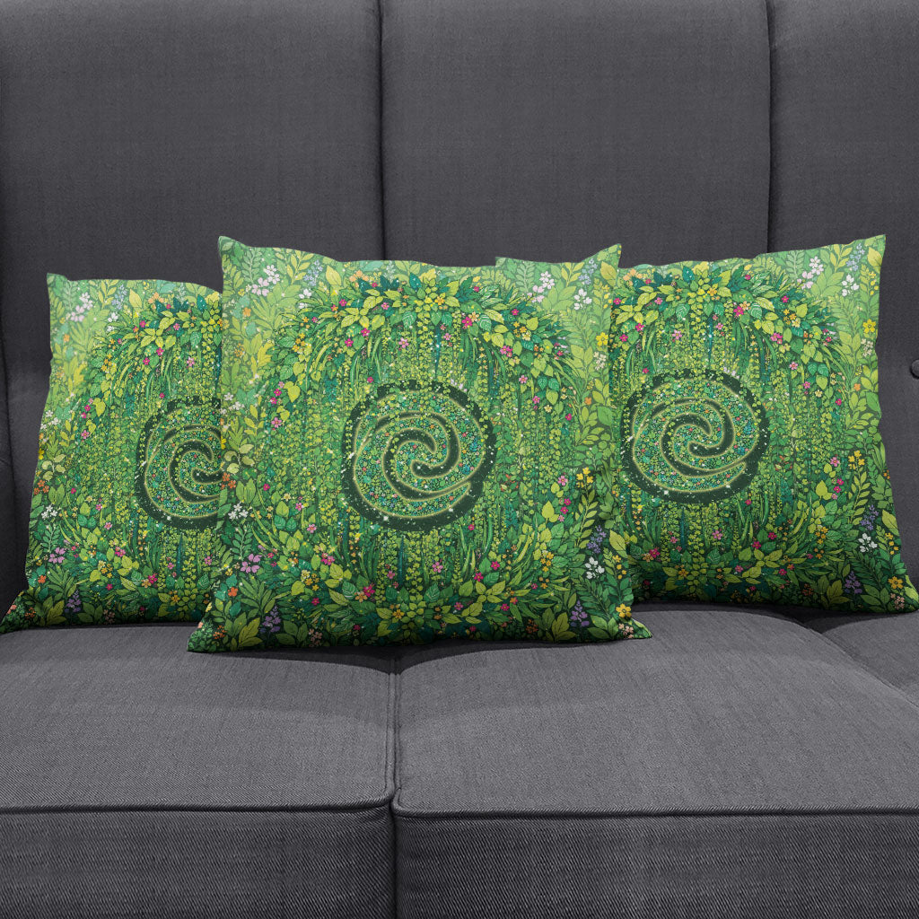 Polynesia Mother Nature Pillow Cover Glowing Heart Spiral Tropical Vine Floral